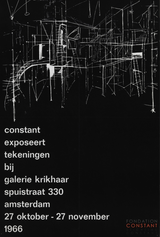 Constant Nieuwenhuys exposeert tekeningen, Krikhaar, 1966
