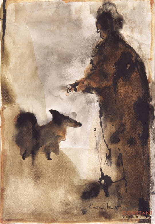 Constant Nieuwenhuys-Vrouw met teckel, ca 1984