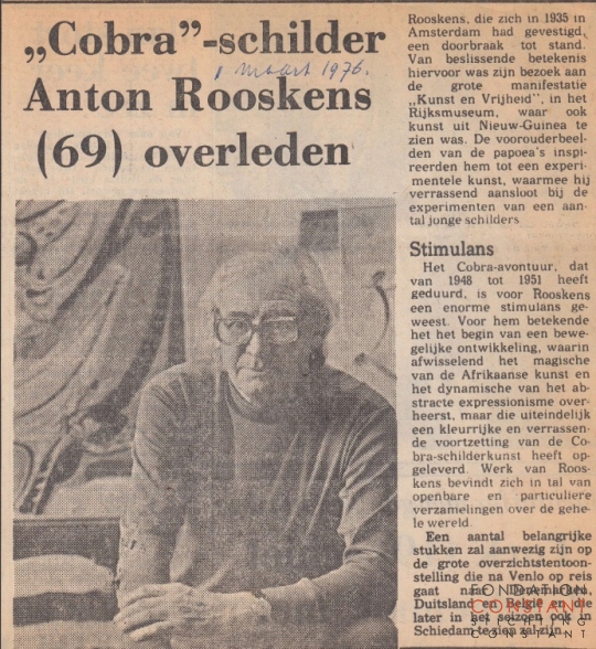 ,,Cobra''-schilder Anton Rooskens (69) Overleden 