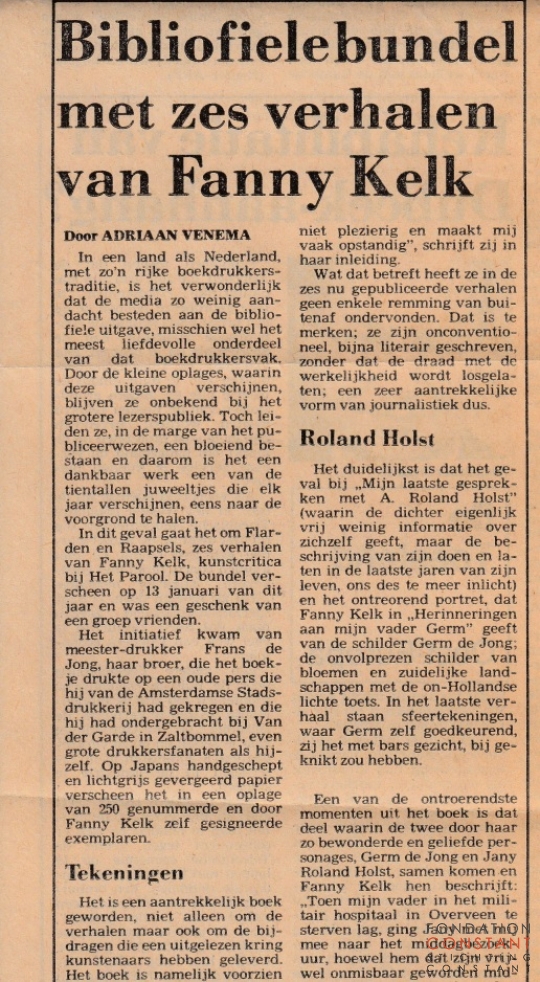 Bibliofielebundel met zes verhalen van Fanny Kelk