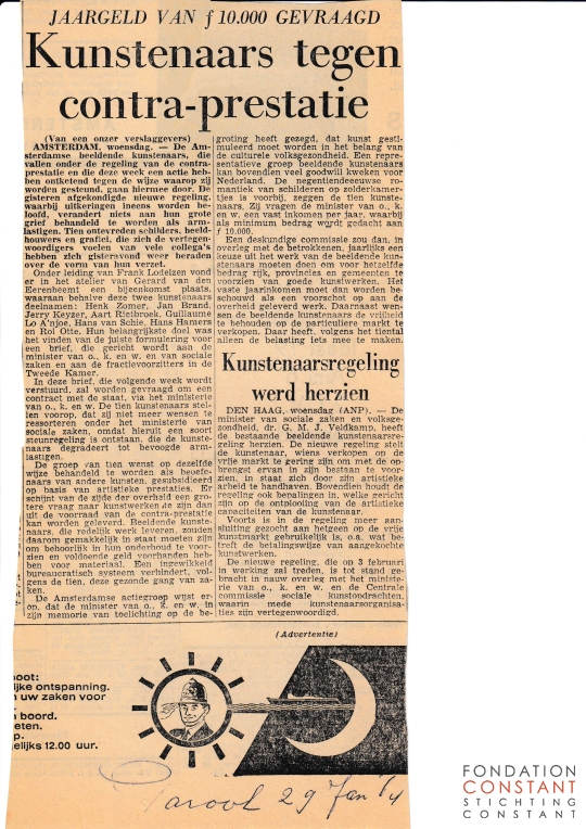 Kunstenaars tegen contra-prestatie, Parool  