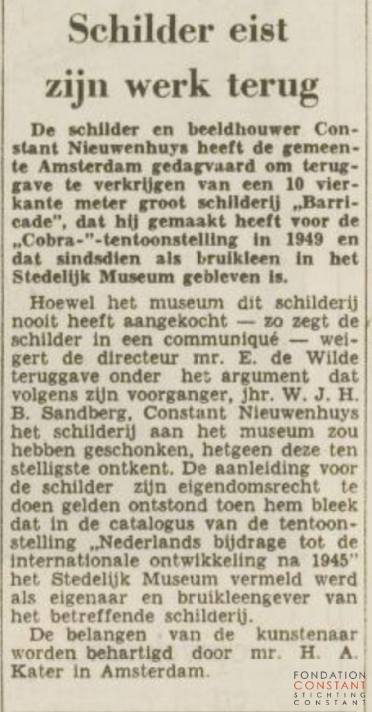 Schilder eist zijn werk terug | Leidsch Dagblad, 1964