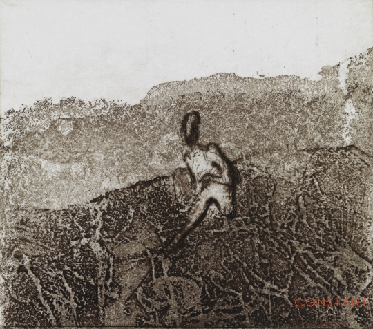 Constant Nieuwenhuys-Eenzame figuur in landschap, 1985