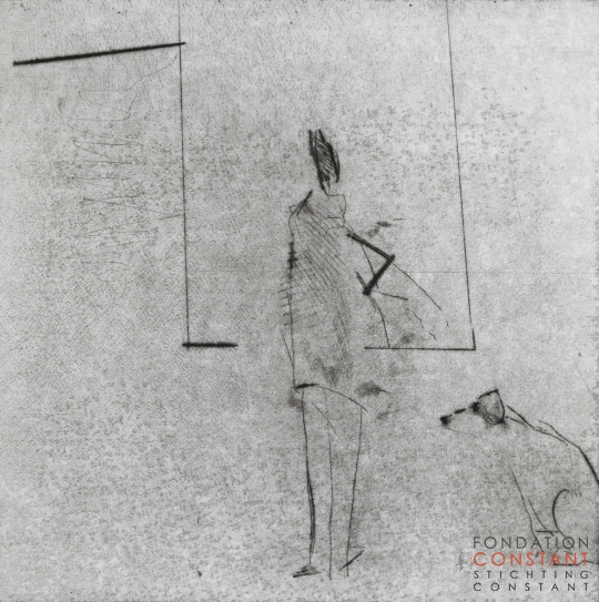 Constant Nieuwenhuys-Schilder met hond, 1985