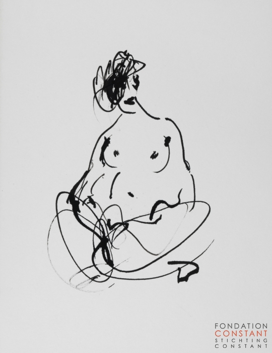 Constant Nieuwenhuys-ZT/Naakte vrouw in lotus-houding, 1990