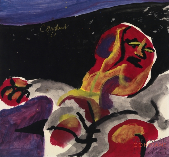 Constant Nieuwenhuys-Liggende man met rood hoofd, 1951