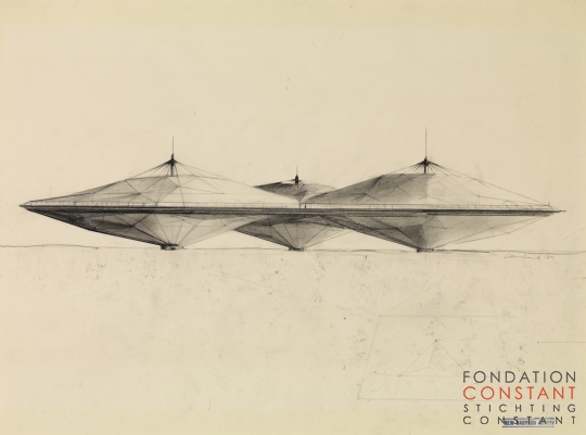 Constant Nieuwenhuys-Schets voor een sector met tentdak, 1964