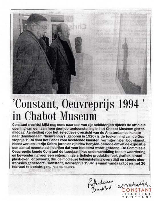 Constant Nieuwenhuys, Ouevreprijs-Chabot Museum, 1994