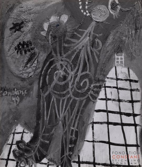 Constant Nieuwenhuys-Femme qui a quitté sa maison pour la lune, 1949-scan Album Cobra 1, p. 10