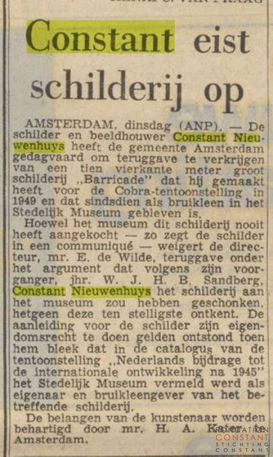 19640421 Constant eist schilderij terug-Het Parool