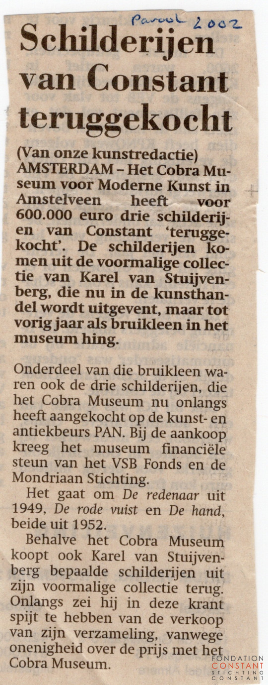 2002 Schilderijen van Constant teruggekocht-Het Parool