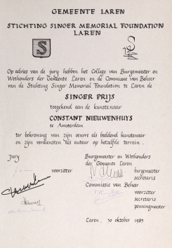 Constant Nieuwenhuys-Singer prijs, 1985