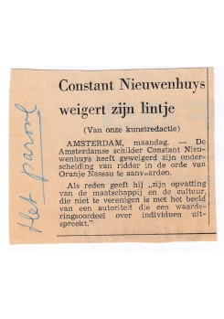 Constant Nieuwenhuys weigert zijn lintje