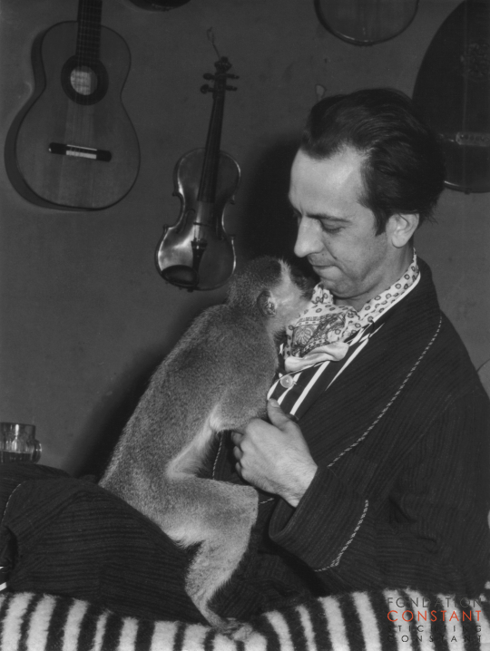 Constant Nieuwenhuys- With his pet monkey Jocko, 1961