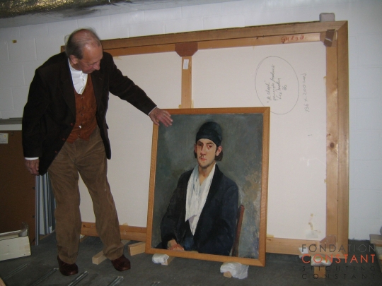 Constant Nieuwenhuys with his Self portrait 1941-1942 in 2004