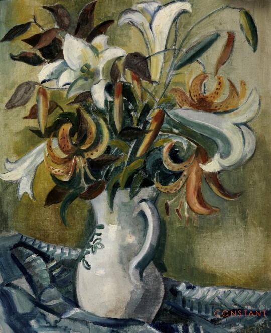 Constant Nieuwenhuys-Stilleven met lelies in een vaas, 1940