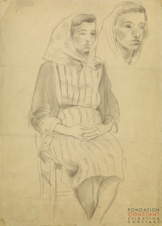 Constant Nieuwenhuys-ZT/Zittende vrouw met hoofddoek, 1940 ca