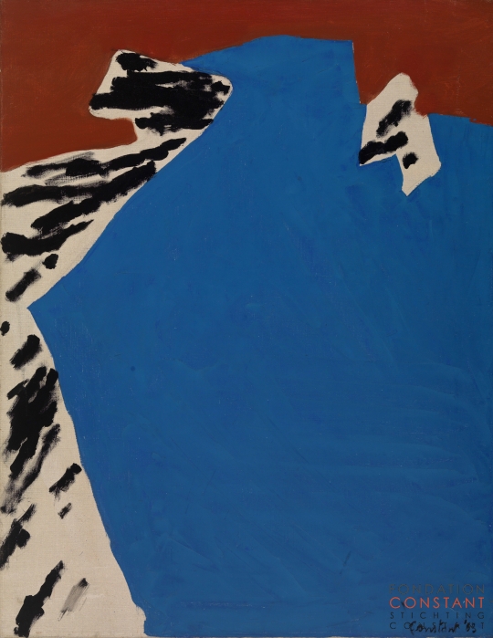 Constant Nieuwenhuys-Twee figuren op blauw fond, 1953