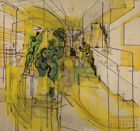 Constant Nieuwenhuys-Groene figuren in gele ruimte, 1967