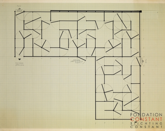 Constant Nieuwenhuys-Plattegrond Deurenlabyrint, 1974