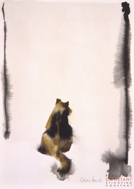 Constant Nieuwenhuys-Le chien seul au fond blanc, 1987