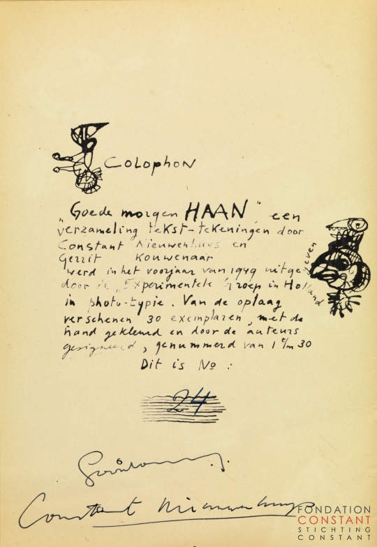 Constant Nieuwenhuys-Goede Morgen Haan-colophon, 1949