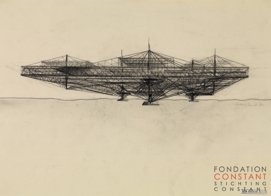 Constant Nieuwenhuys-Schets voor een zelfdragende sectorconstructie, 1964
