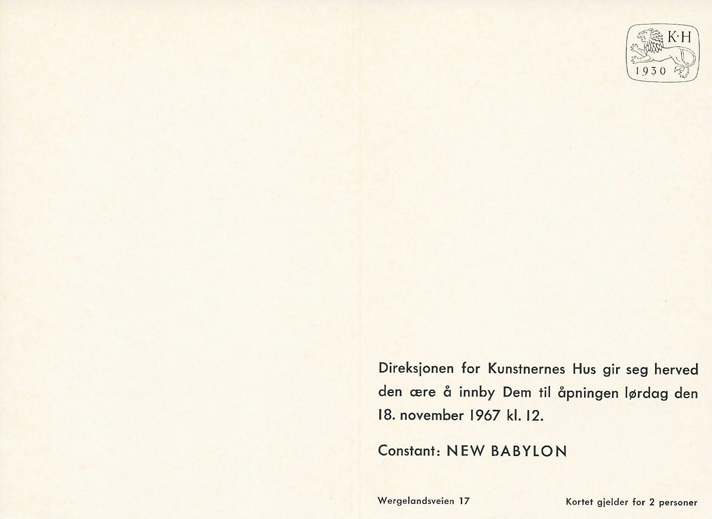 Invitation Constant NEW BABYLON, 1967-2