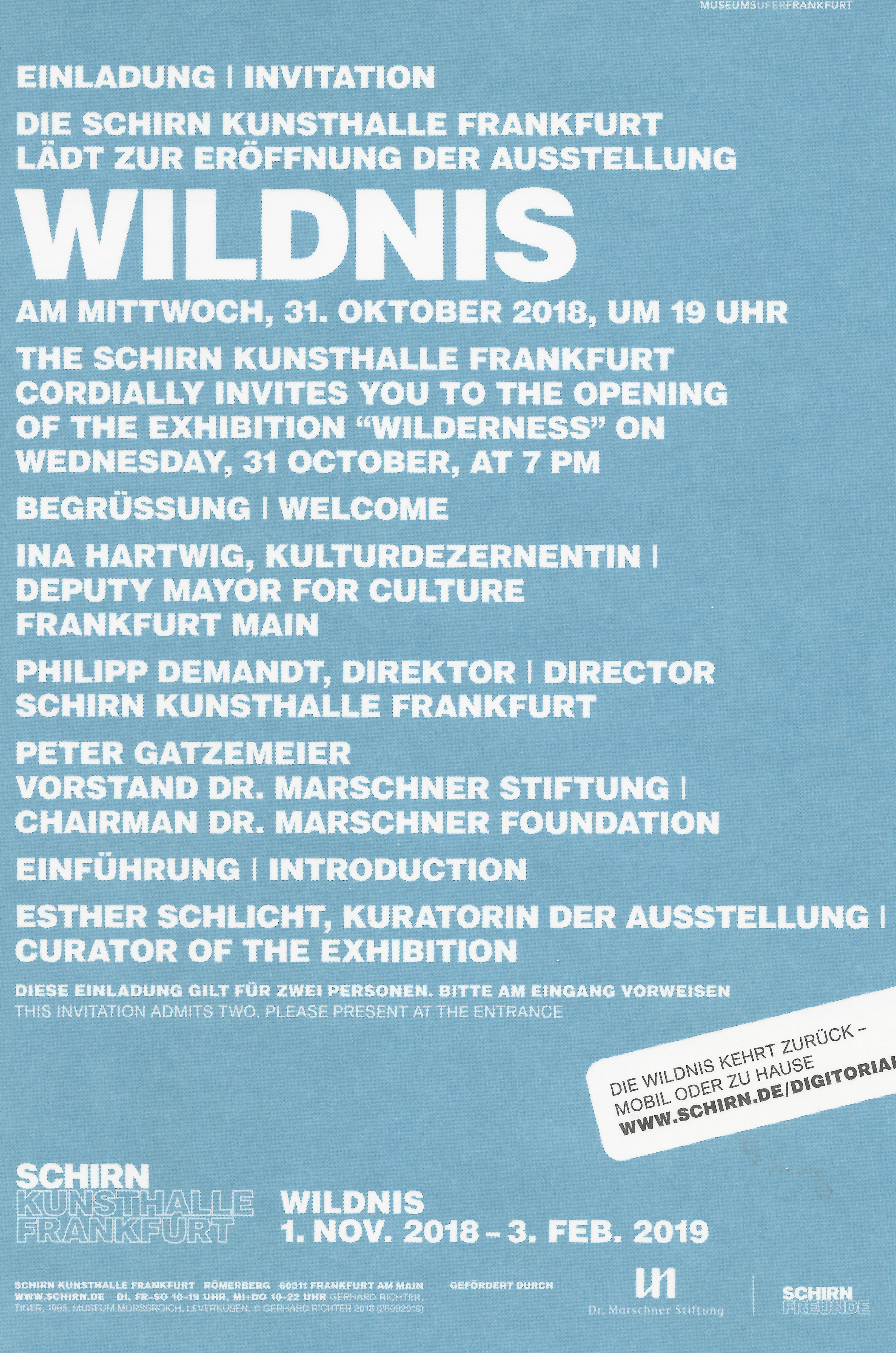 2019 Wilderness | Schirn Kunsthalle Frankfurt-invitation 2