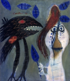 Constant Nieuwenhuys-Femme qui a blessé un oiseau avec une feuille mort, 1949