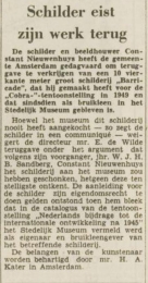 Schilder eist zijn werk terug | Leidsch Dagblad, 1964