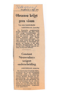 Constant Nieuwenhuys weigert onderscheiding