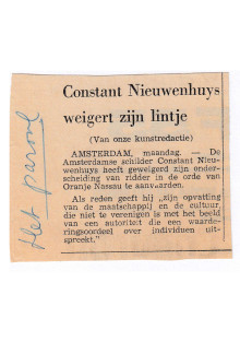 Constant Nieuwenhuys weigert zijn lintje