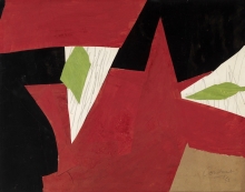 Constant Nieuwenhuys-Collage (rood fond, zwart, wit, groen), 1953