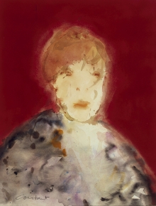 Constant Nieuwenhuys-Portrait de dame au fond rouge, ca 1986