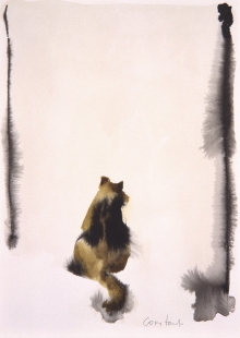 Constant Nieuwenhuys-Le chien seul au fond blanc, 1987
