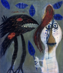 Constant Nieuwenhuys-Femme qui a blessé un oiseau avec une feuille morte, 1949