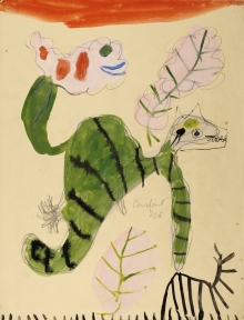 Constant Nieuwenhuys-Groene kat met roze herfstblad, 1948